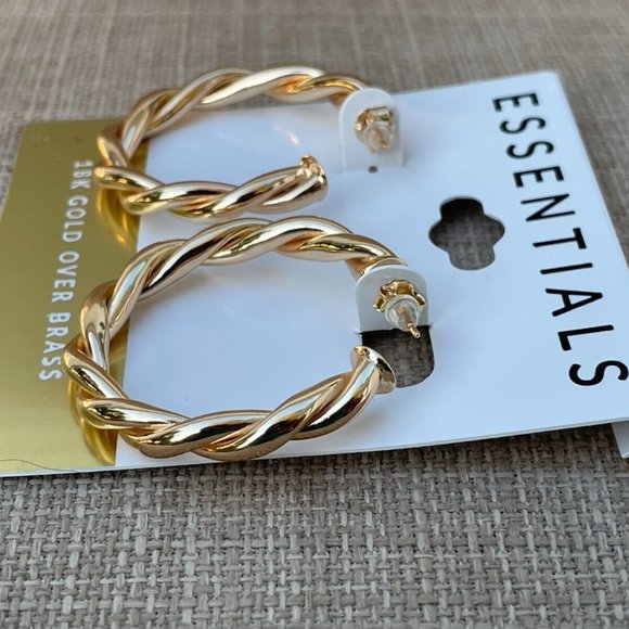 Essentials Women Earrings 18K Plated Gold Tone Ear Jewelry Hoop Earrings $50 - Picture 3 of 10